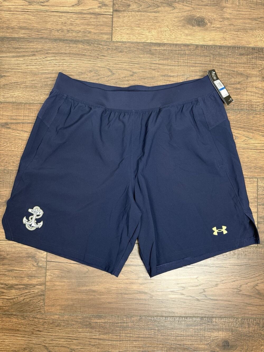 Under Armour Navy HeatGear Athletic Shorts Mens XL Blue Anchor NWT